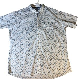 IZOD Mens XXL Tropical Pineapple Palm Tree Short Sleeve Button Down Shirt White